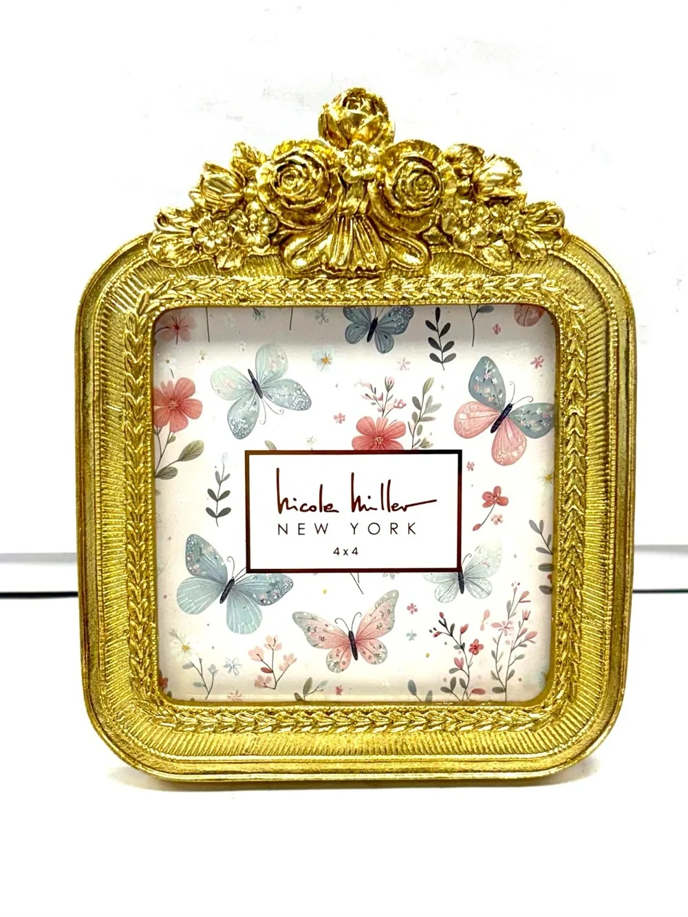 Nicole Miller Square Rococo Revival Style Gold 4 x 4 Picture Frame F441005